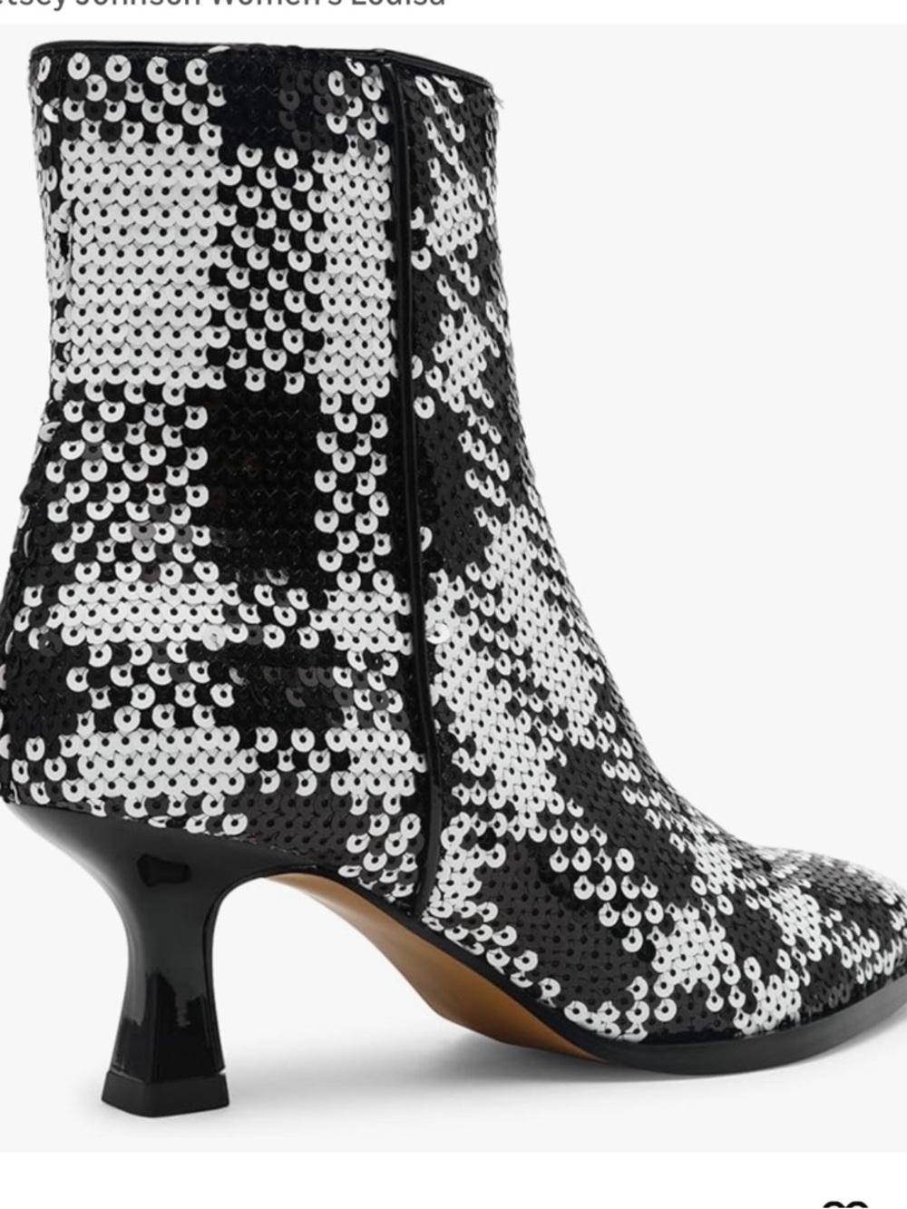 Betsey Johnson Black and White Sequin Plaid Ankle Boots - Picture 3 of 3